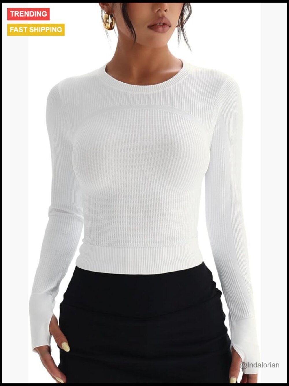 Long Sleeve Crop Top Ribbed Slim Fitted Workout Running Yoga T-Shirt